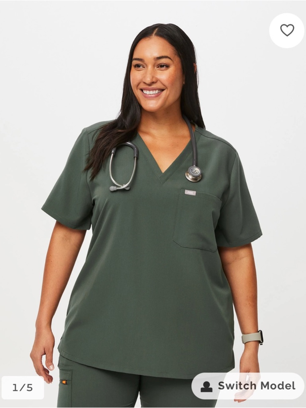 Figs Caterina One Pocket Scrub Top in Bonsai Sz XL